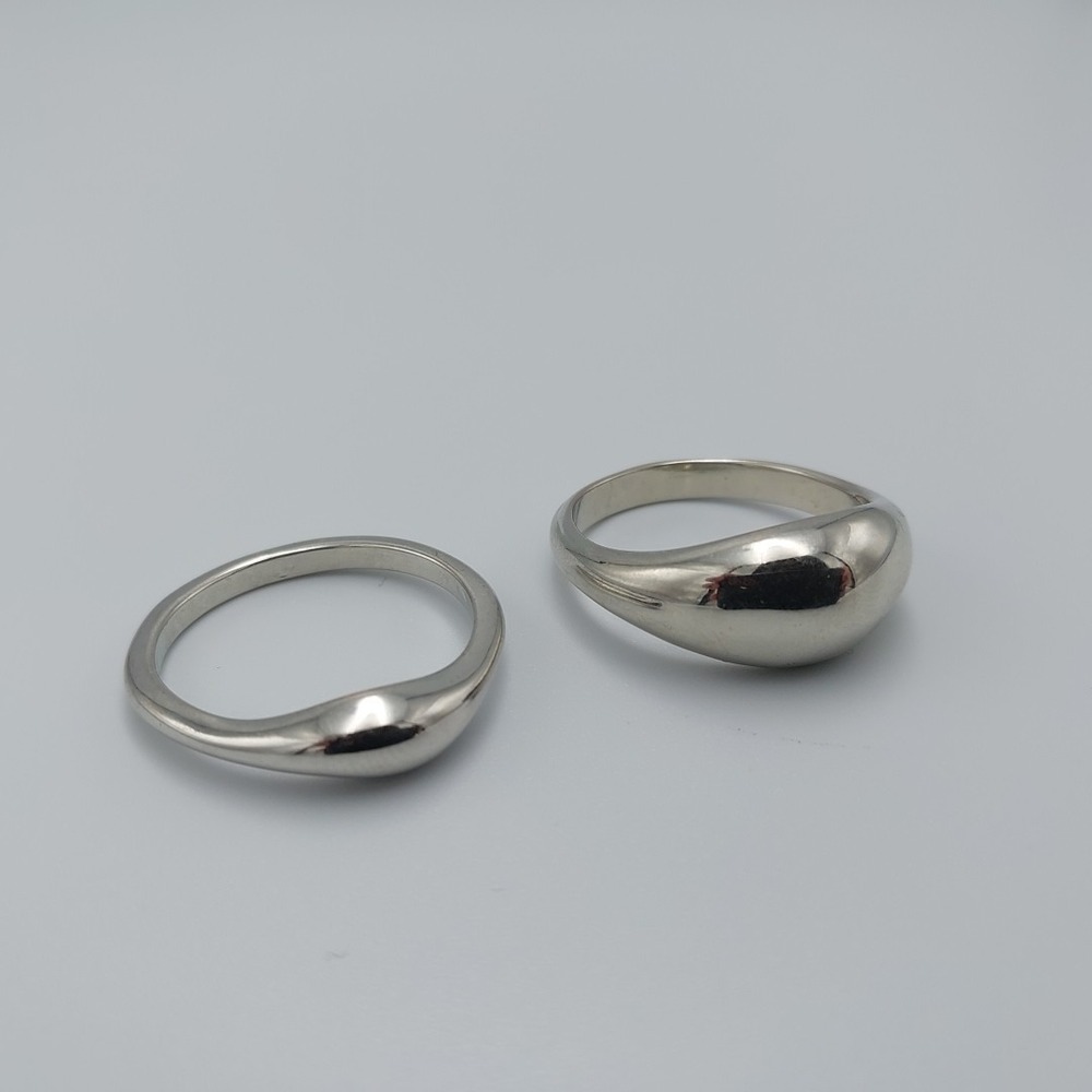 Silver Toned Domed Shaped Rings Set Of 2 Sizeโ 11.5